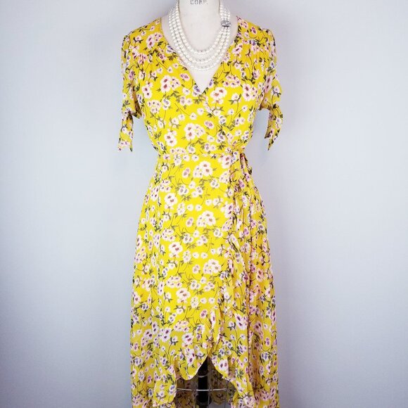 Pretty Summer Yellow High Low True Wrap Dress by Miami + Francesca's NEW w/Tags - Picture 1 of 13